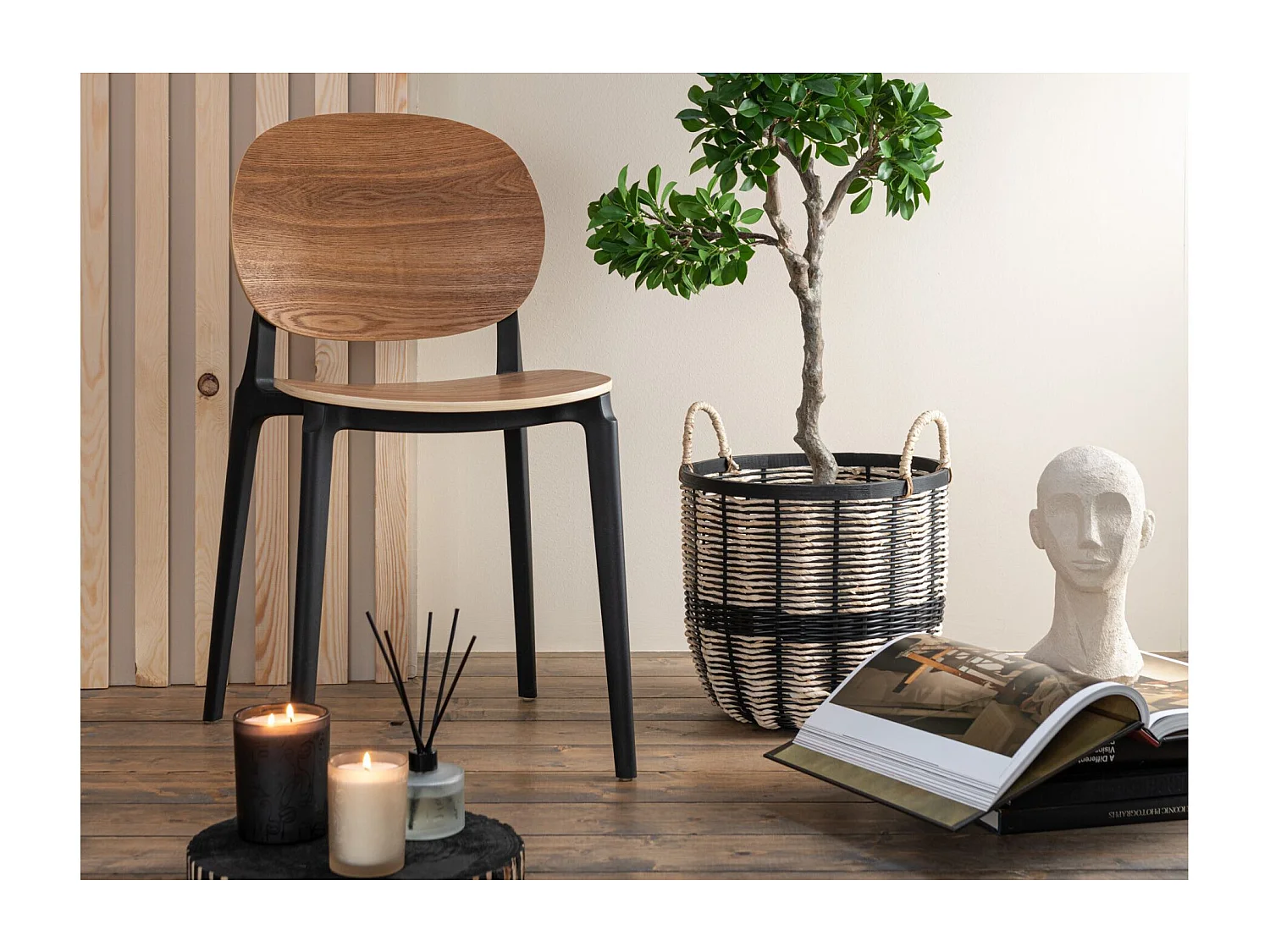 Chaises de salle à manger naturel/noire style japandi (lot de 2) - YUMI