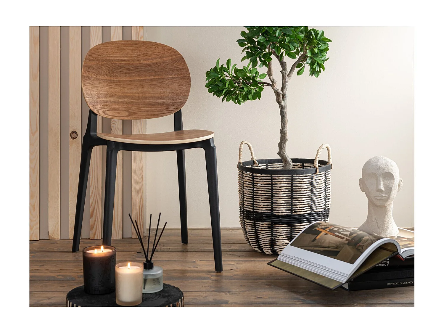 Chaises de salle à manger naturel/noire style japandi (lot de 2) - YUMI