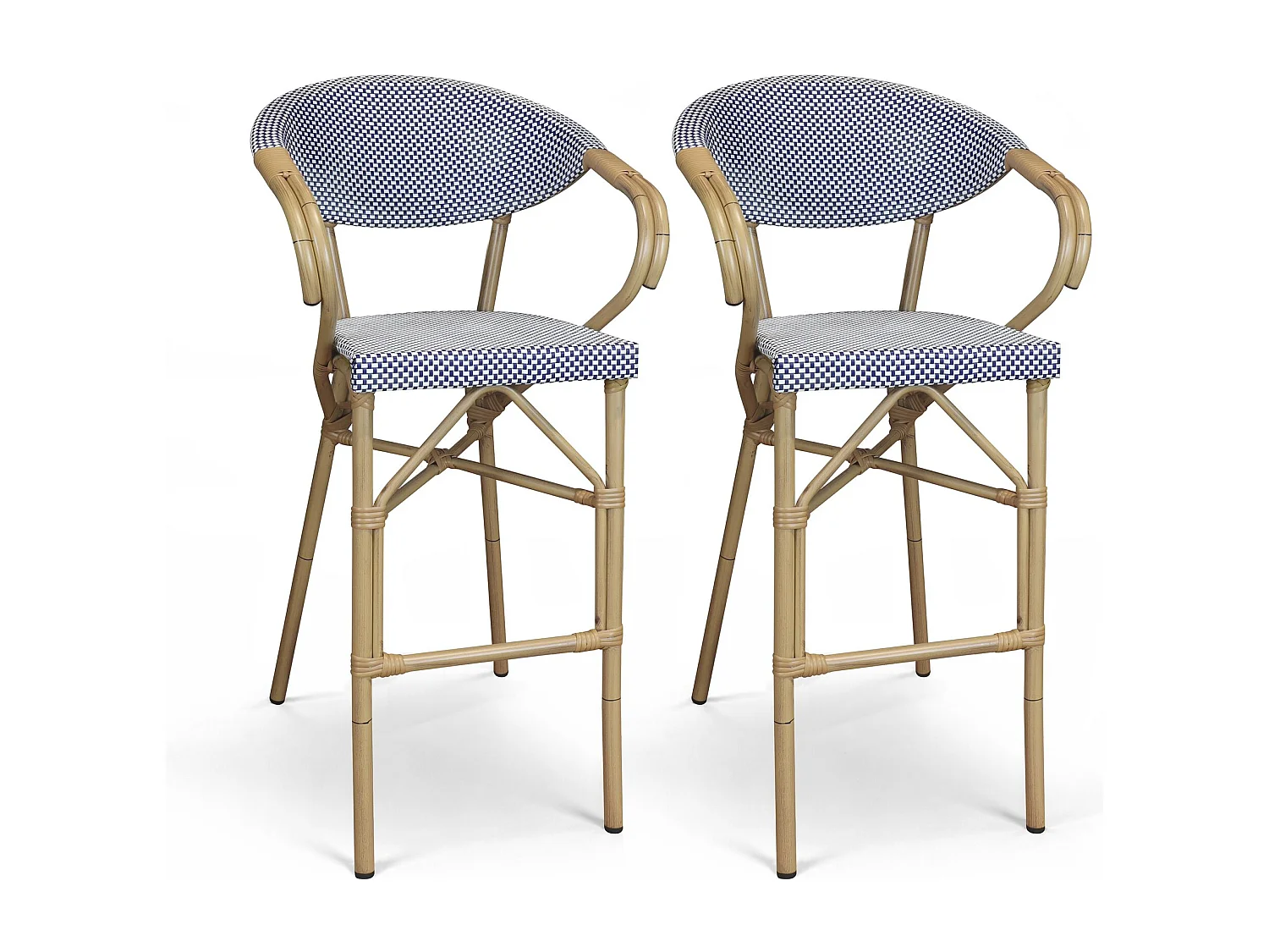 Now's Home - Lot De 2 Fauteuils De Bar Exterieur En Textilene Bleu Aspect Rotin Amalfi