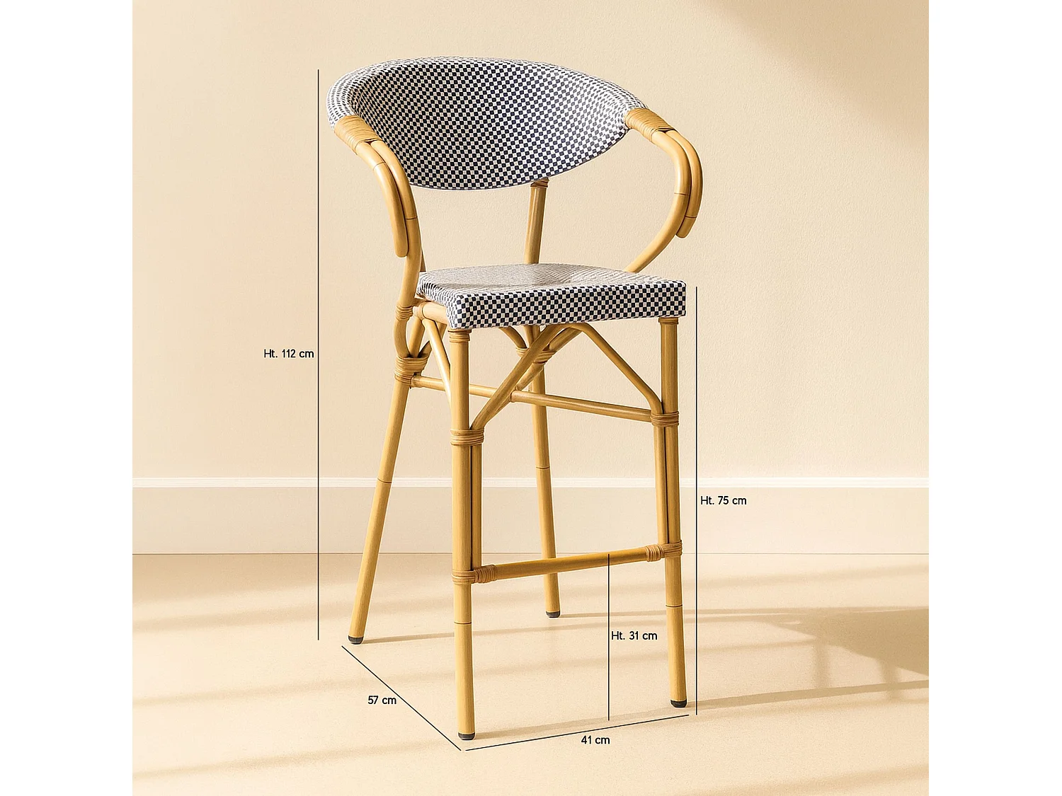 Now's Home - Lot De 2 Fauteuils De Bar Exterieur En Textilène Bleu Aspect Rotin Amalfi