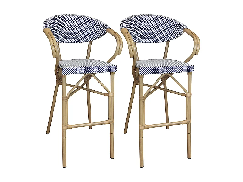 Now's Home - Lot De 2 Fauteuils De Bar Exterieur En Textilene Bleu Aspect Rotin Amalfi