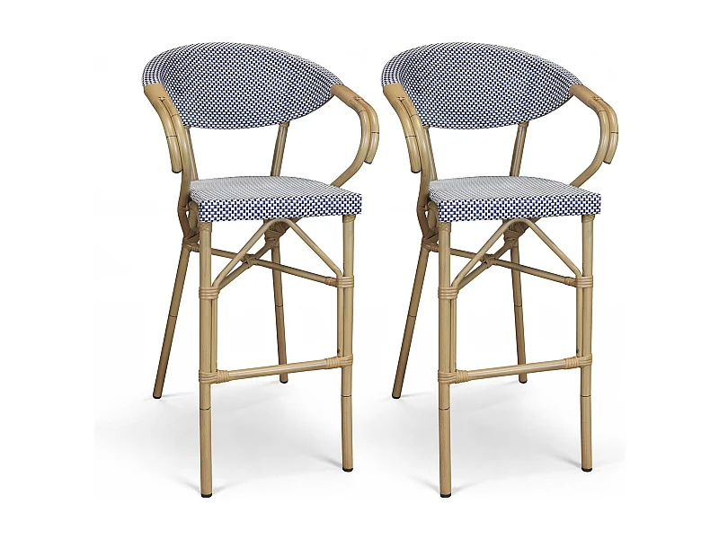 Now's Home - Lot De 2 Fauteuils De Bar Exterieur En Textilene Bleu Aspect Rotin Amalfi