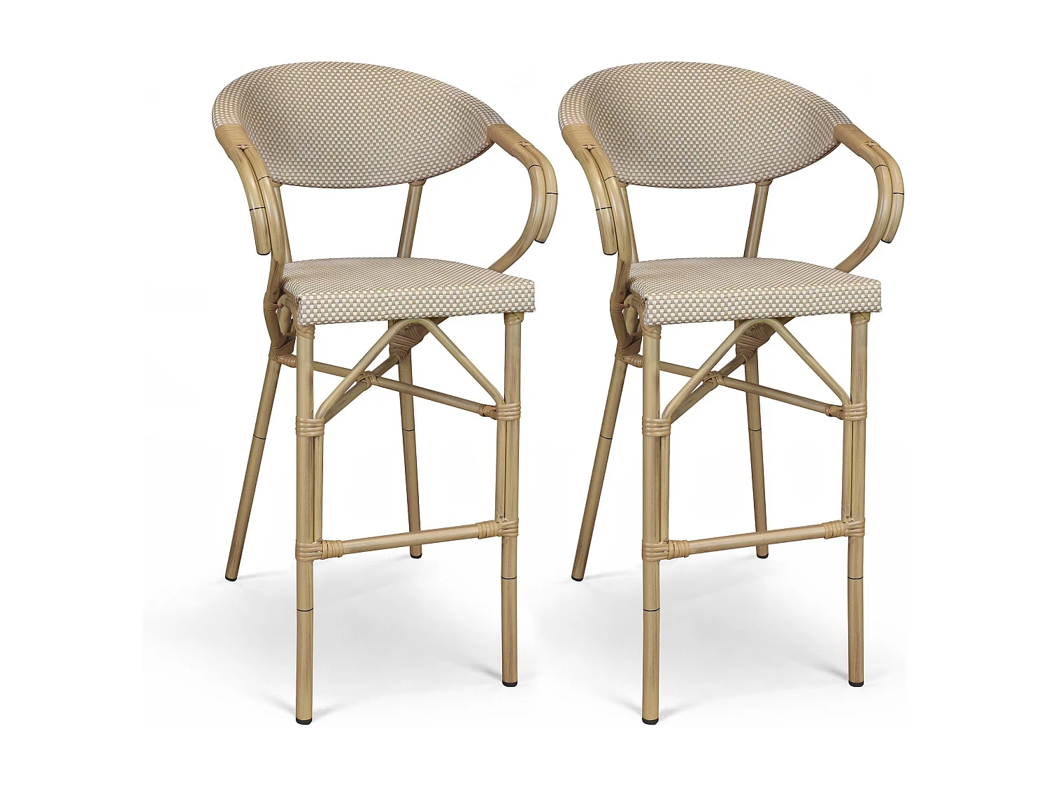 Now's Home - Lot De 2 Fauteuils De Bar Exterieur En Textilène Beige Aspect Rotin Amalfi