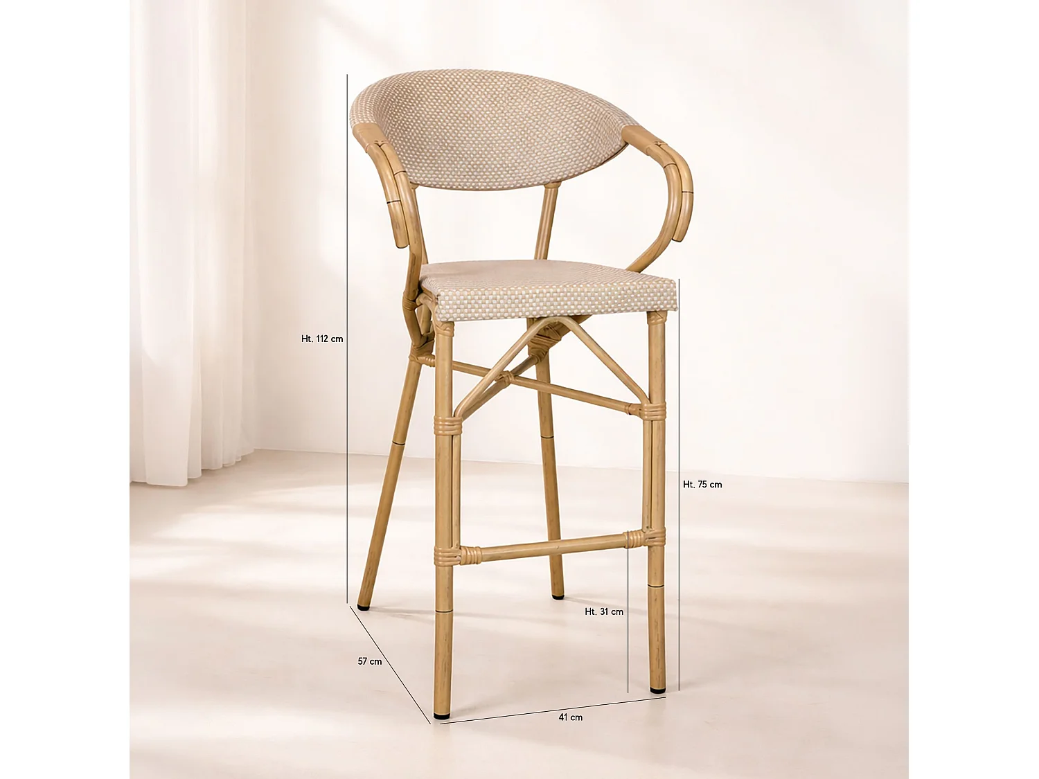 Now's Home - Lot De 2 Fauteuils De Bar Exterieur En Textilène Beige Aspect Rotin Amalfi