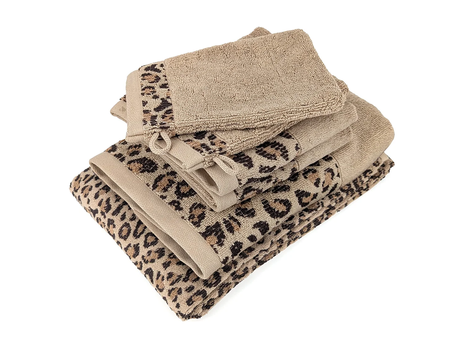 Parure de bain pur coton 5 pièces collection WILD II jaune léopard