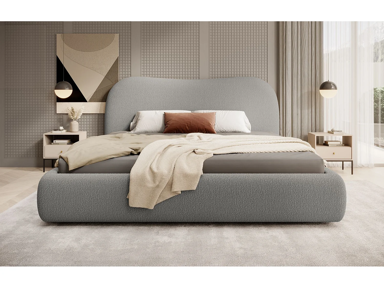 Opbergbed met hoofdeinde - 160x200 cm - in donkergrijze badstof - SIMSALO