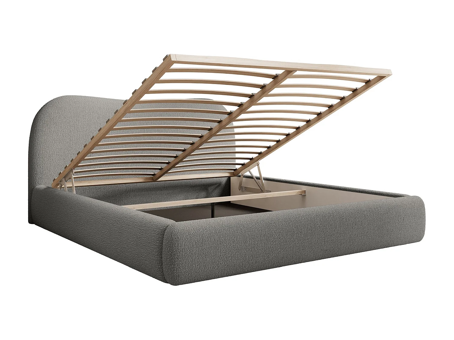 Lit coffre avec tête de lit - 140x200 cm - en bouclette gris foncé - SIMSALO