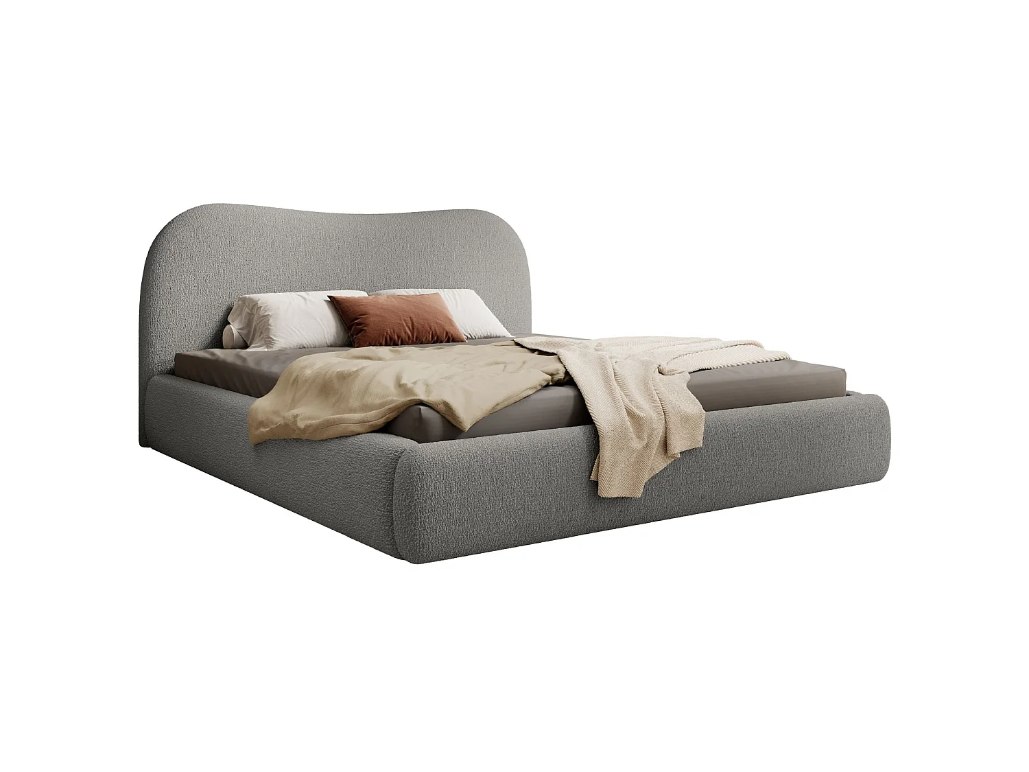 Lit coffre avec tête de lit - 140x200 cm - en bouclette gris foncé - SIMSALO