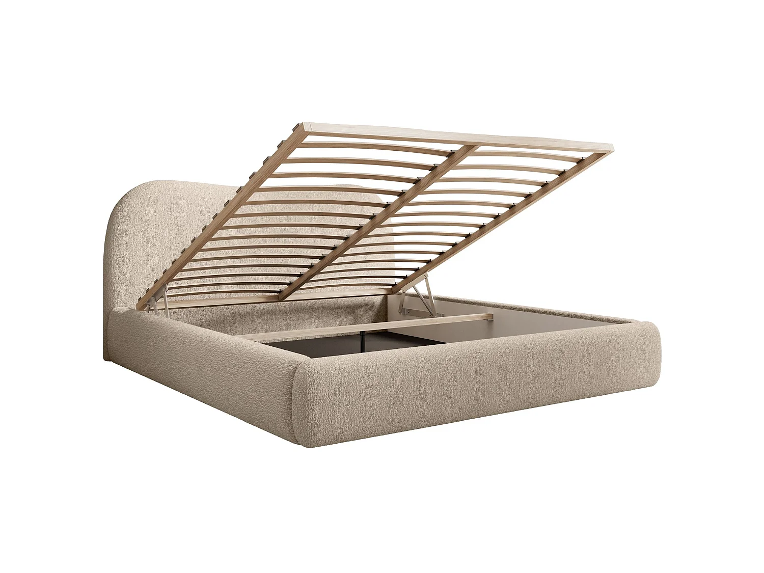 Lit coffre avec tête de lit - 140x200 cm - en bouclette beige - SIMSALO