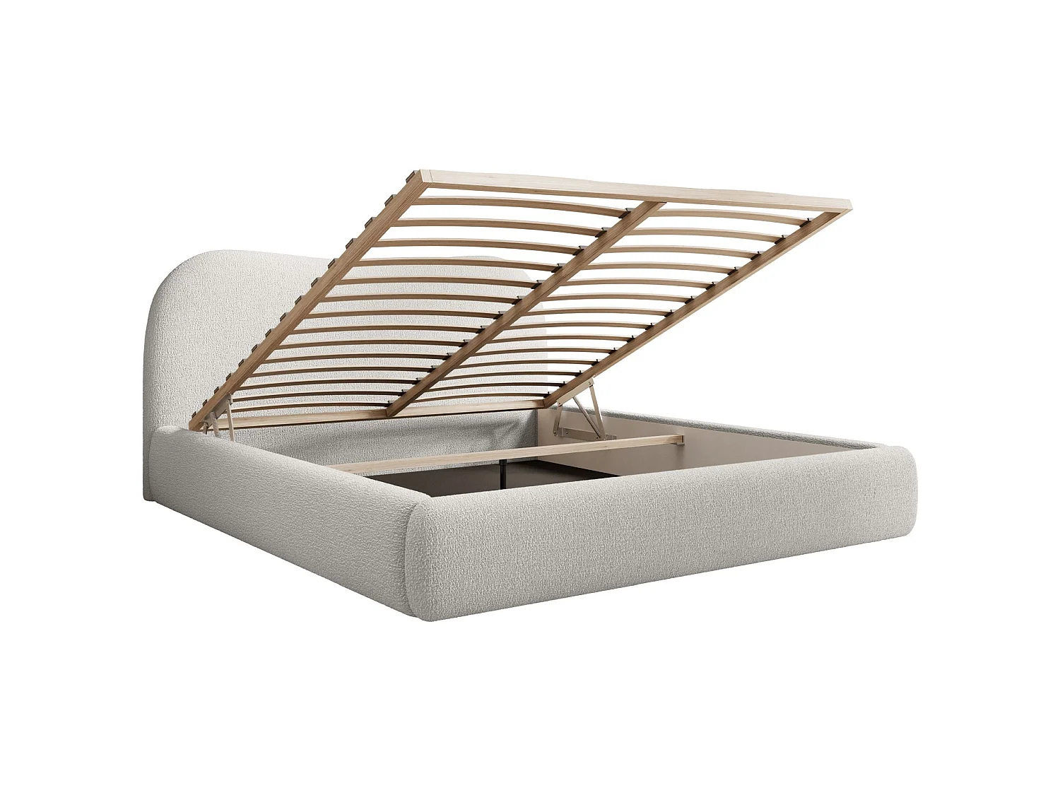 Lit coffre avec tête de lit - 140x200 cm - en bouclette crème - SIMSALO