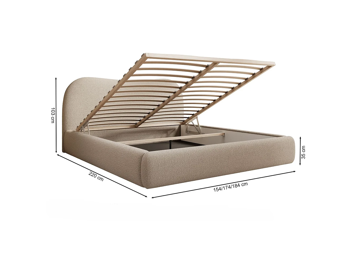 Lit coffre avec tête de lit - 140x200 cm - en bouclette crème - SIMSALO