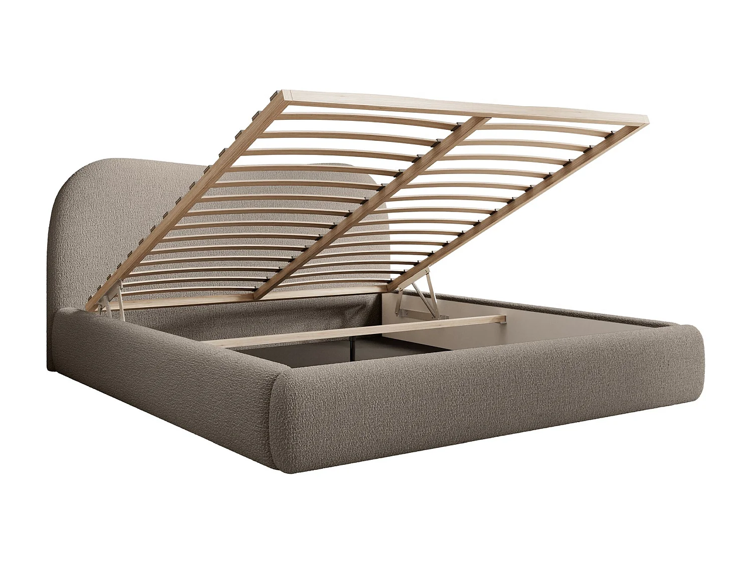 Lit coffre avec tête de lit - 160x200 cm - en bouclette beige foncé - SIMSALO