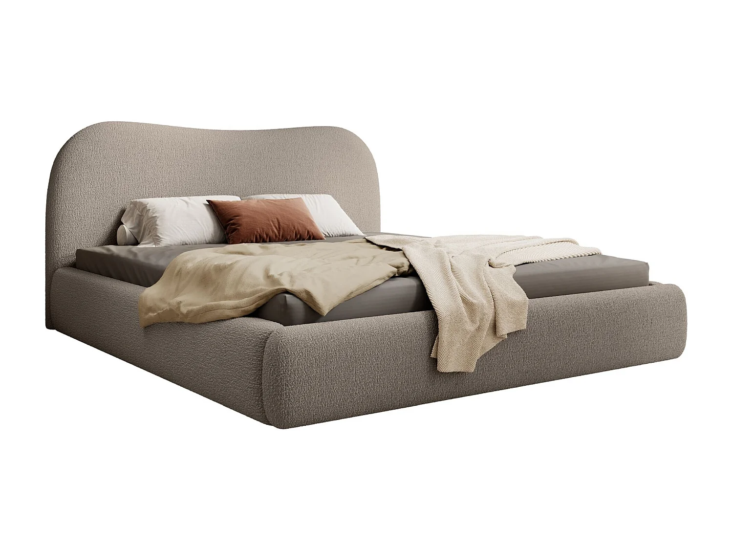 Polsterbett mit Bouclé-Bezug und Stauraum - Dunkelbeige - 180x200 cm - SIMSALO