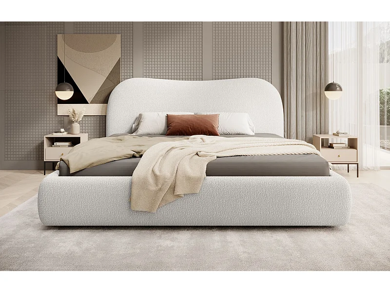 Opbergbed met hoofdeinde - 160x200 cm - in crèmekleurige badstof - SIMSALO