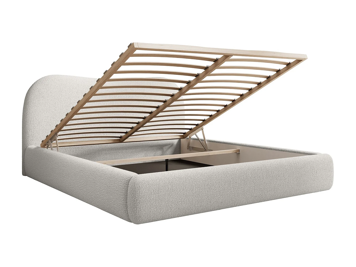 Lit coffre avec tête de lit - 160x200 cm - en bouclette crème - SIMSALO