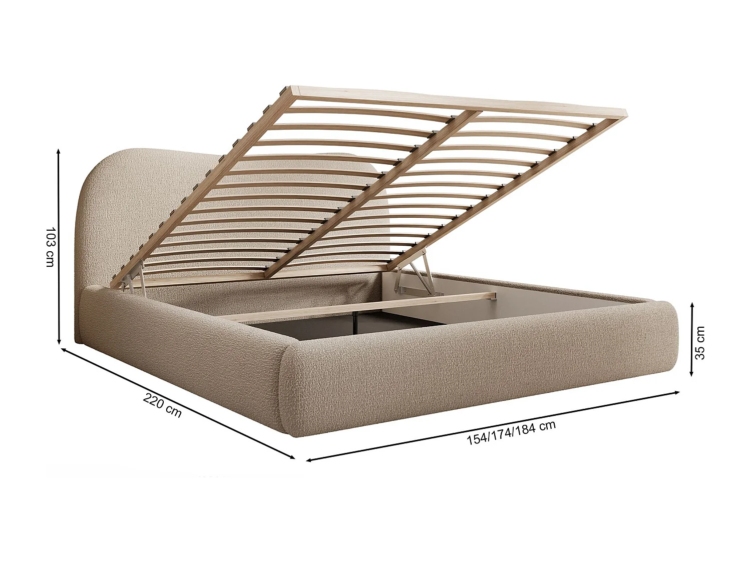 Lit coffre avec tête de lit - 160x200 cm - en bouclette crème - SIMSALO