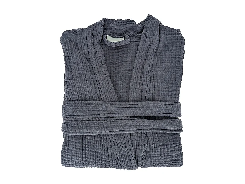 Peignoir col kimono KEA mousseline de coton taille L-XL bleu lauze