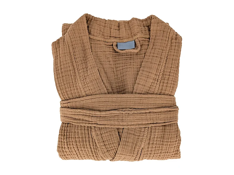 Peignoir col kimono KEA mousseline de coton taille L-XL marron cognac