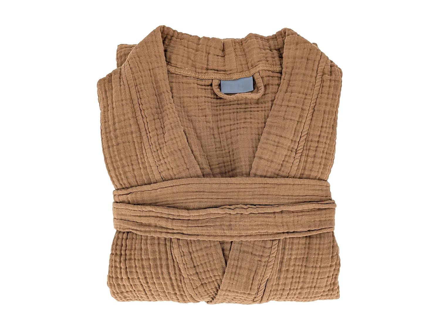 Peignoir col kimono KEA mousseline de coton taille L-XL marron cognac