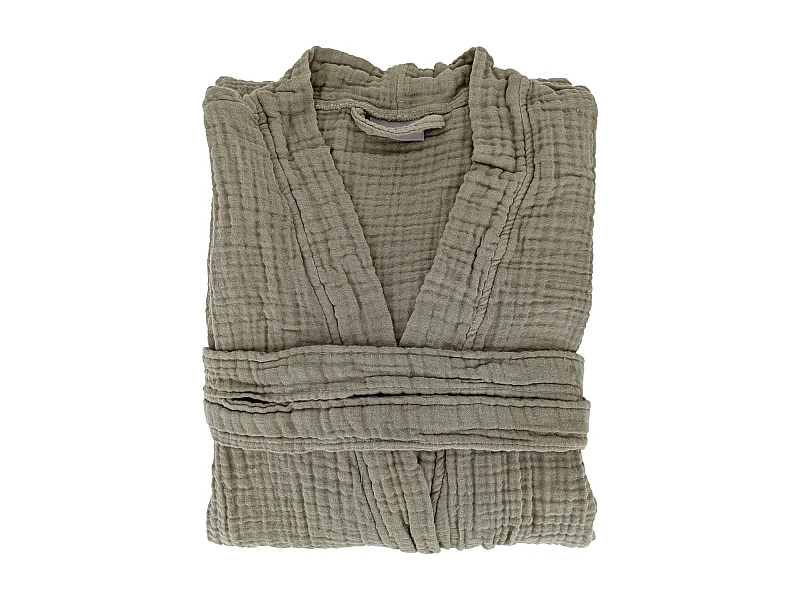 Peignoir col kimono KEA mousseline de coton taille L-XL vert kaki