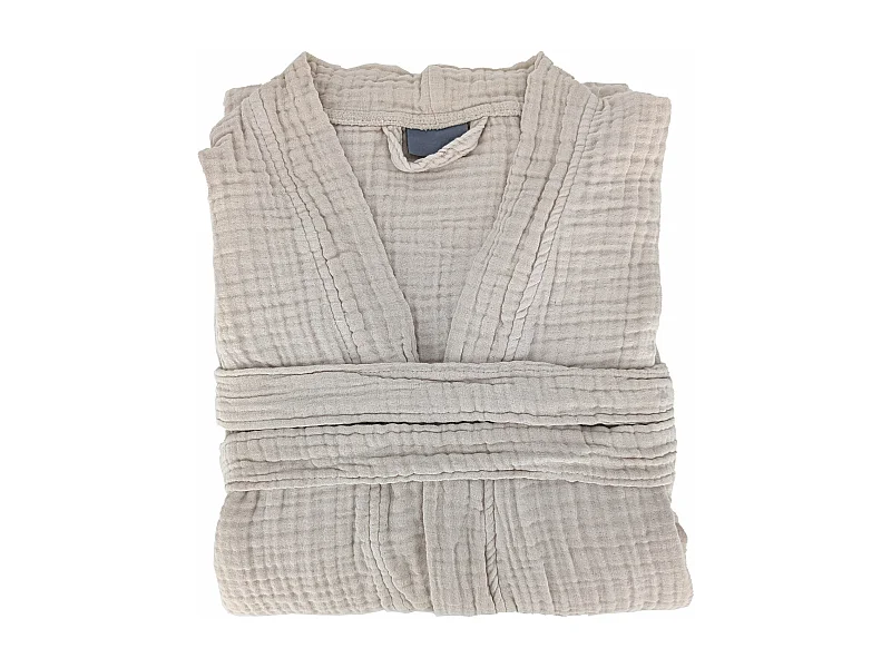 Peignoir col kimono KEA mousseline de coton taille S-M beige ficelle