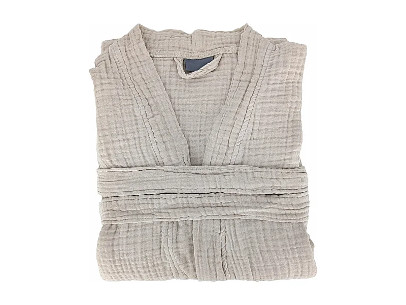 Peignoir col kimono KEA mousseline de coton taille L-XL beige ficelle