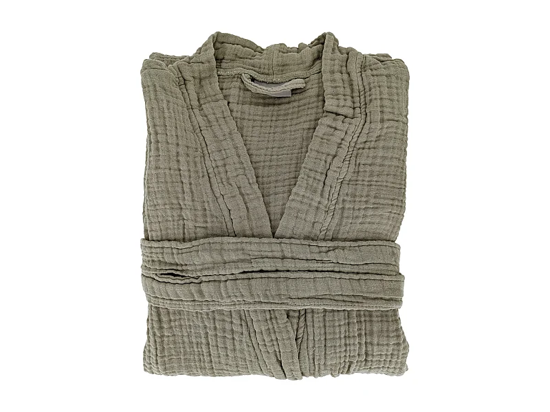 Peignoir col kimono KEA mousseline de coton taille S-M vert kaki