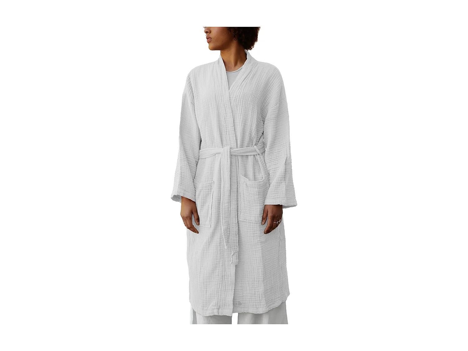 Peignoir col kimono KEA mousseline de coton taille S-M blanc neige