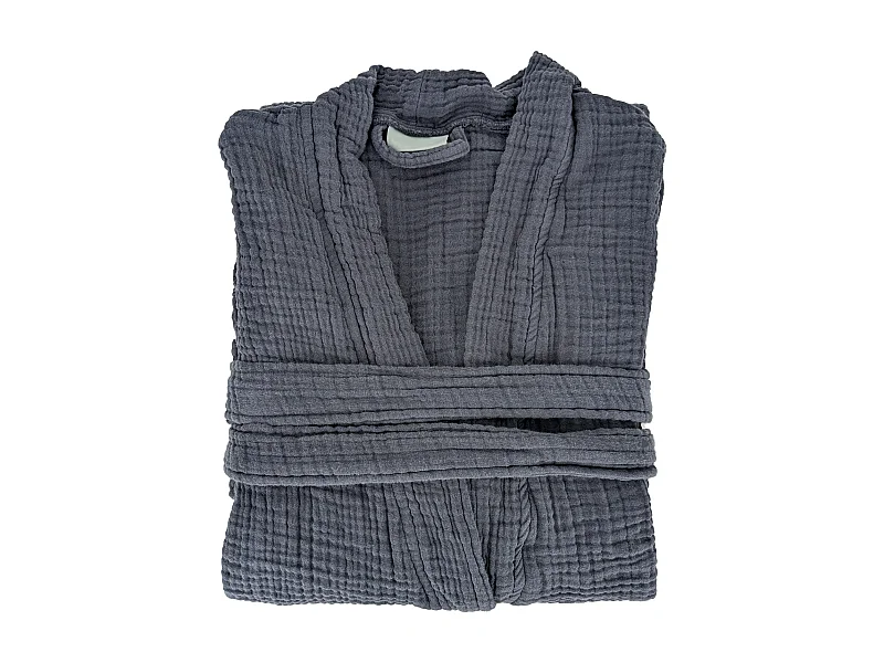 Peignoir col kimono KEA mousseline de coton taille S-M bleu lauze