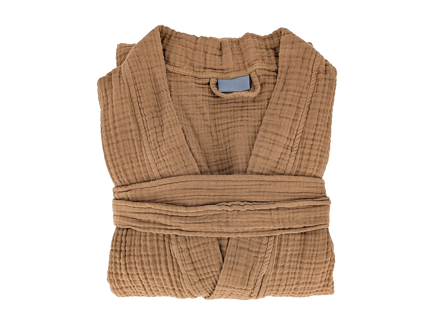 Peignoir col kimono KEA mousseline de coton taille S-M marron cognac