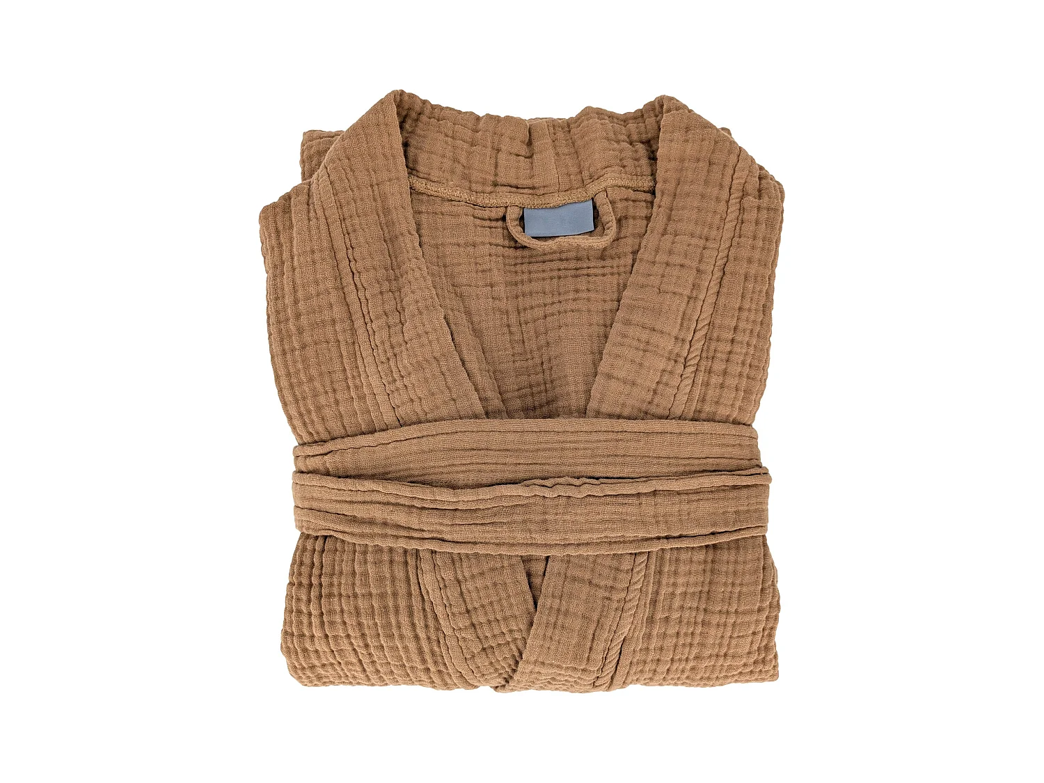 Peignoir col kimono KEA mousseline de coton taille S-M marron cognac