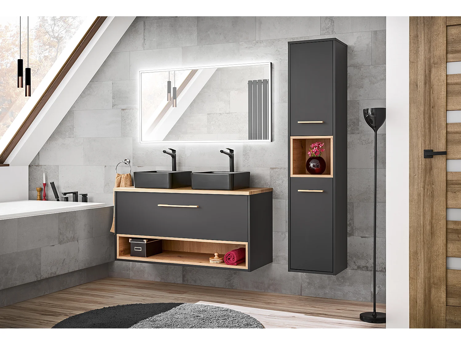 Armários Com Espelho BORNEO MC120 3D 120x25x75 Cinzaescuro