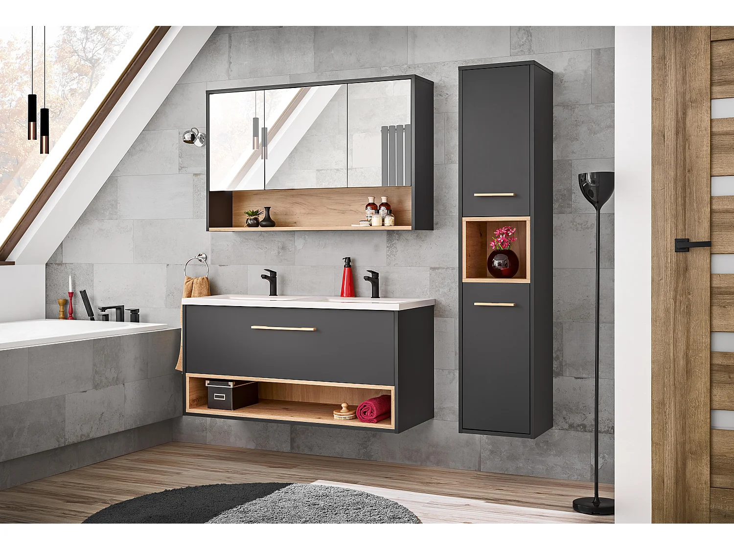 Armoires De Toilette BORNEO MC120 3D 120x25x75 Grisfoncé