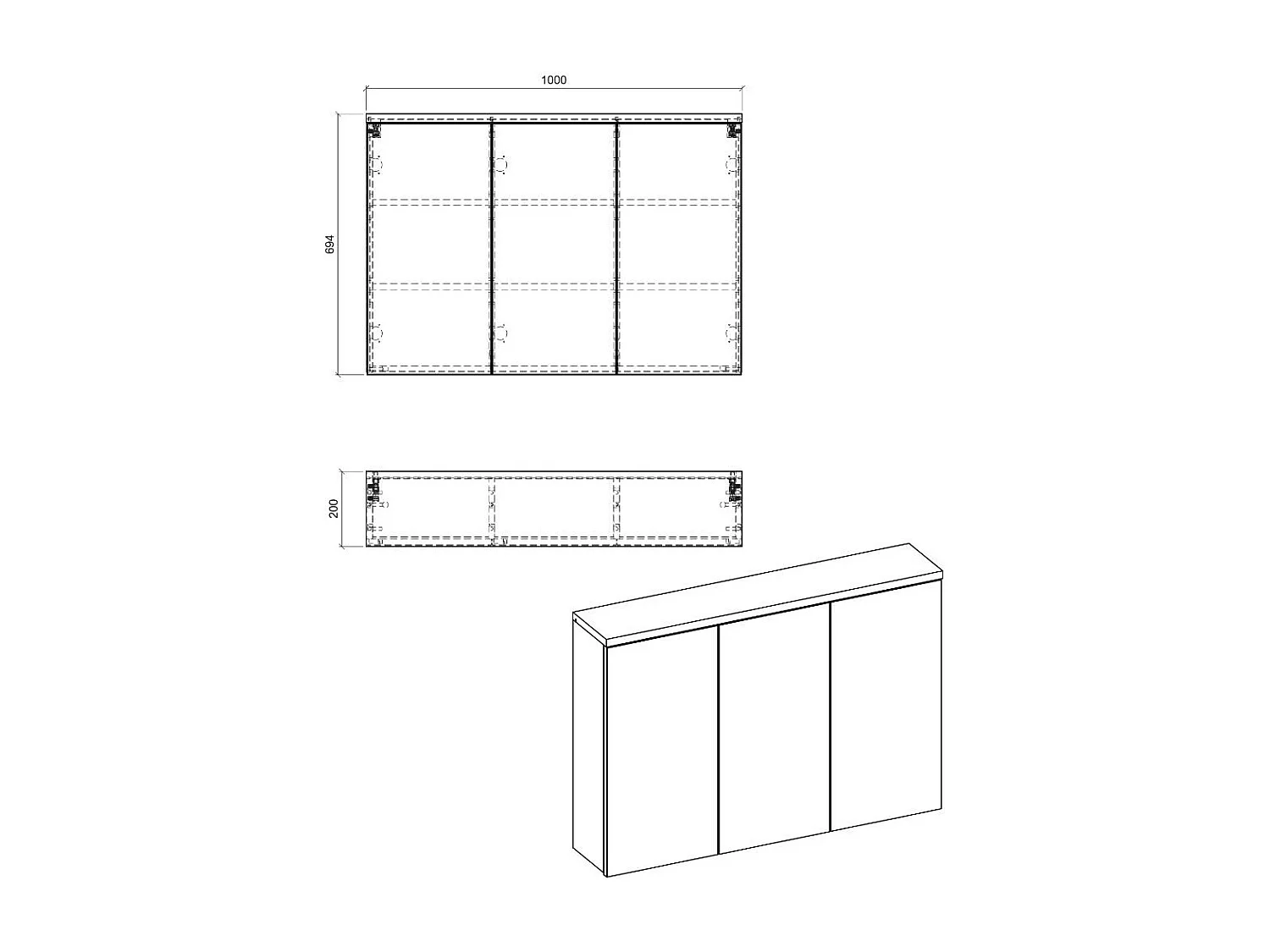 Spiegelkasten BALI MC100 3D 100x20x69 Wit