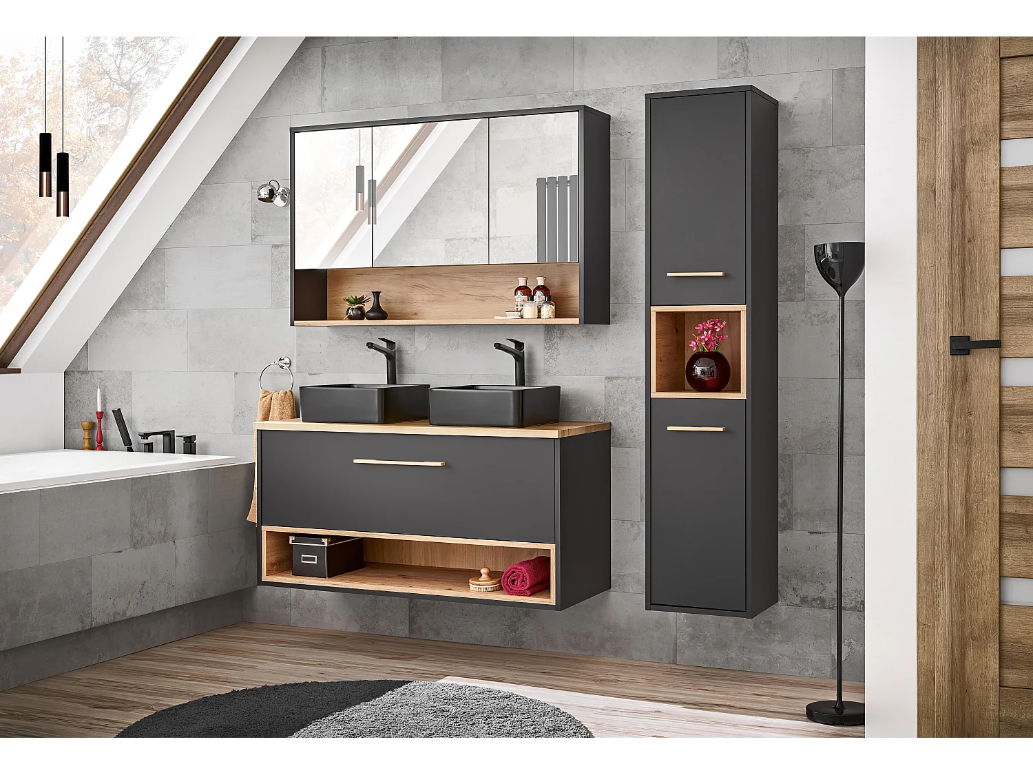 Armoires De Toilette BORNEO MC80 3D 80x25x75 Grisfoncé