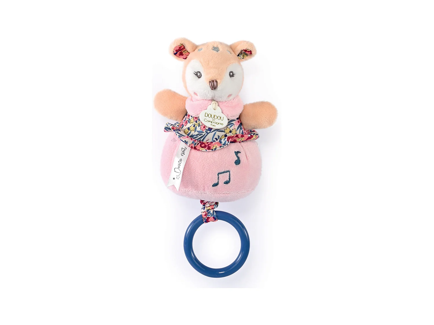 Doudou musique 14 cm polyester BOH'AIME faon rose multicolore