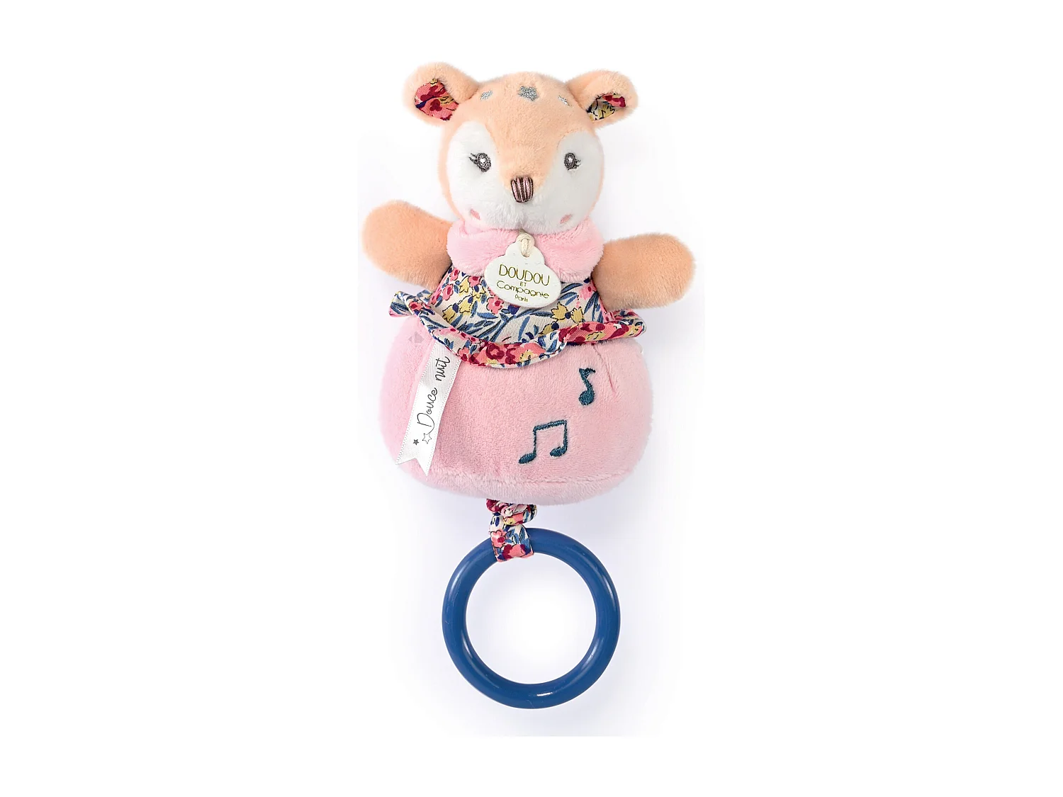 Doudou musique 14 cm polyester BOH'AIME faon rose multicolore