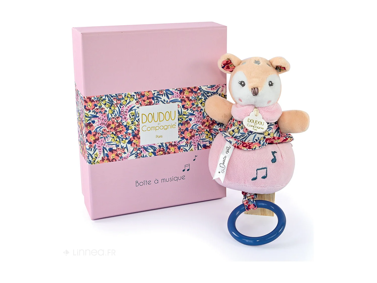Doudou musique 14 cm polyester BOH'AIME faon rose multicolore