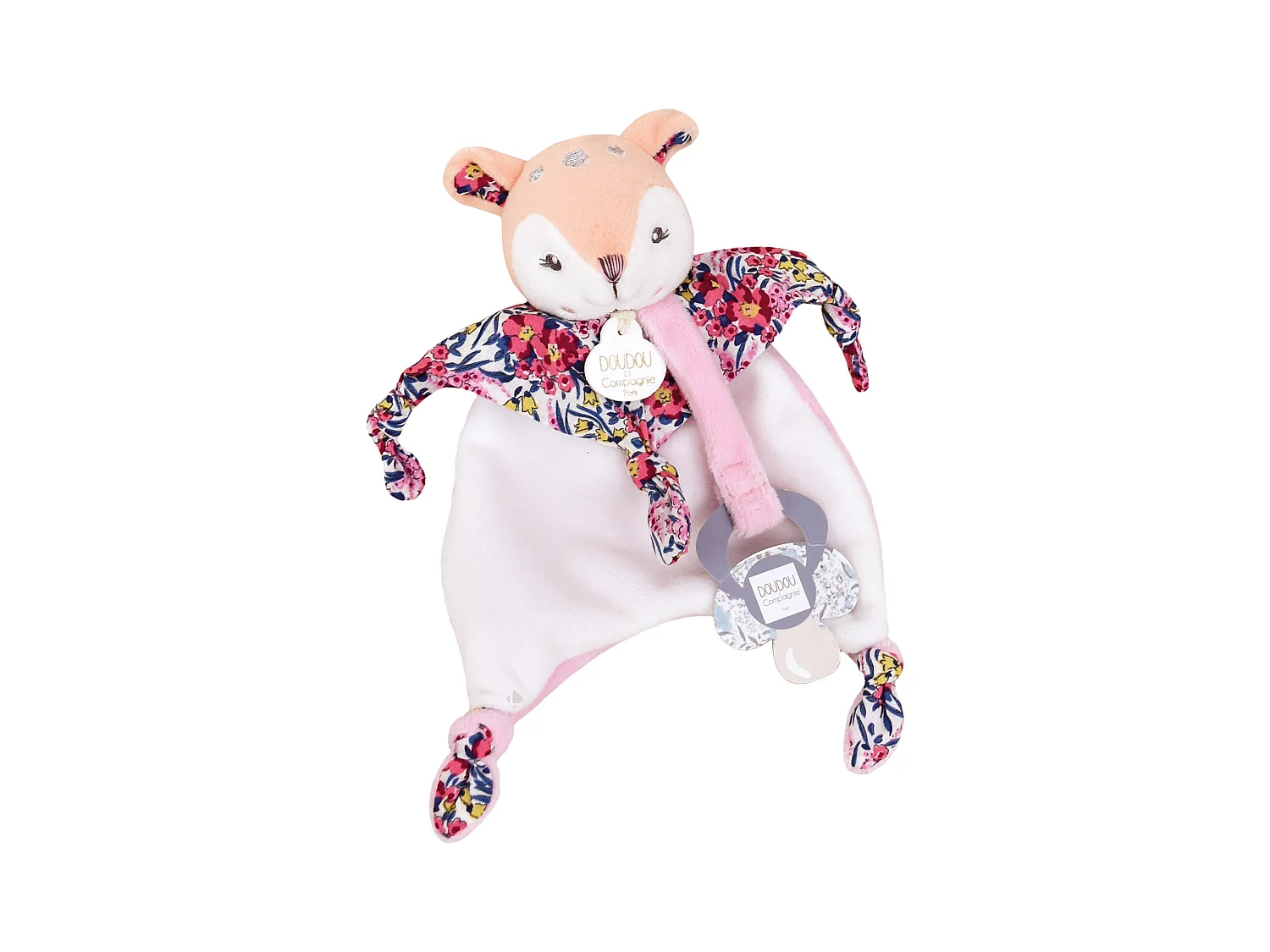 Doudou sucette 20 cm polyester BOH'AIME faon rose multicolore