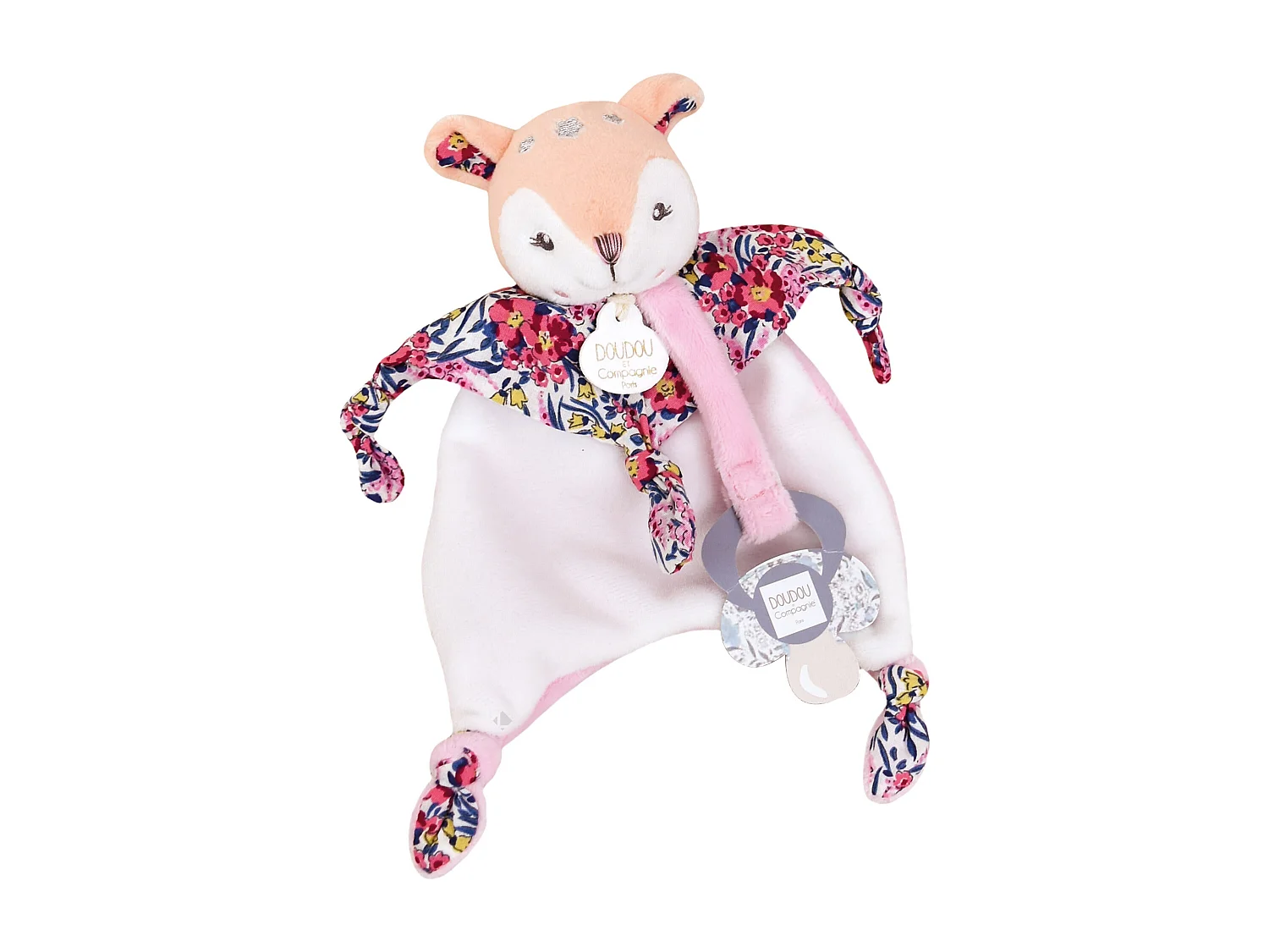 Doudou sucette 20 cm polyester BOH'AIME faon rose multicolore