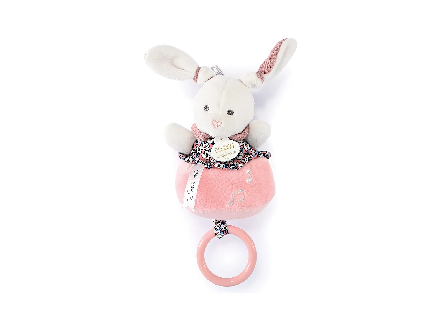 Doudou musique 14 cm polyester BOH'AIME lapin rose multicolore