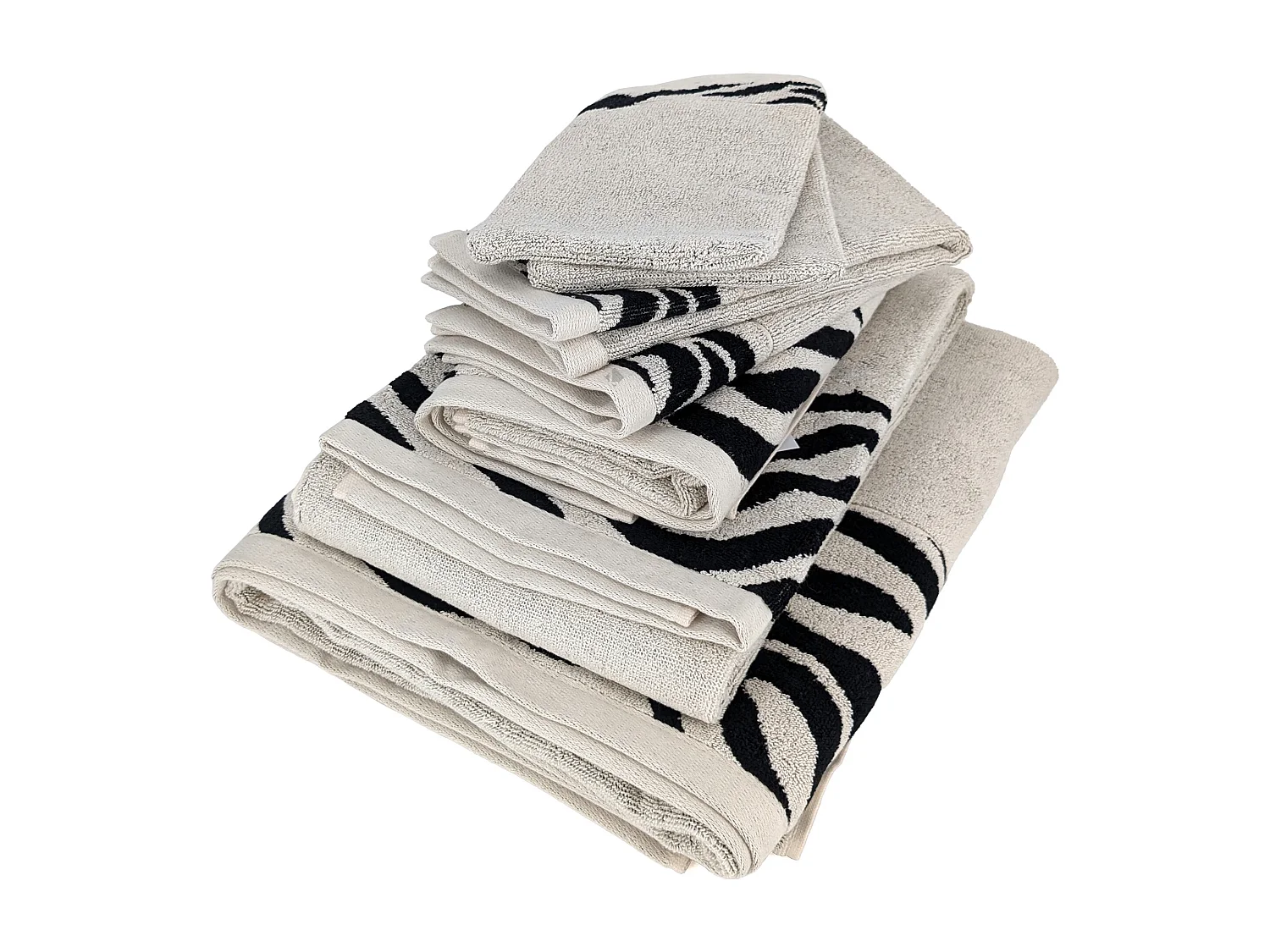 Parure de bain absorbante coton ZEBRA bordure beige 7 pièces