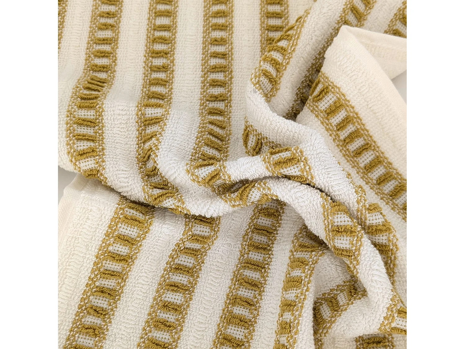 Parure de bain coton SANTORINI rayures jaune 7 pièces