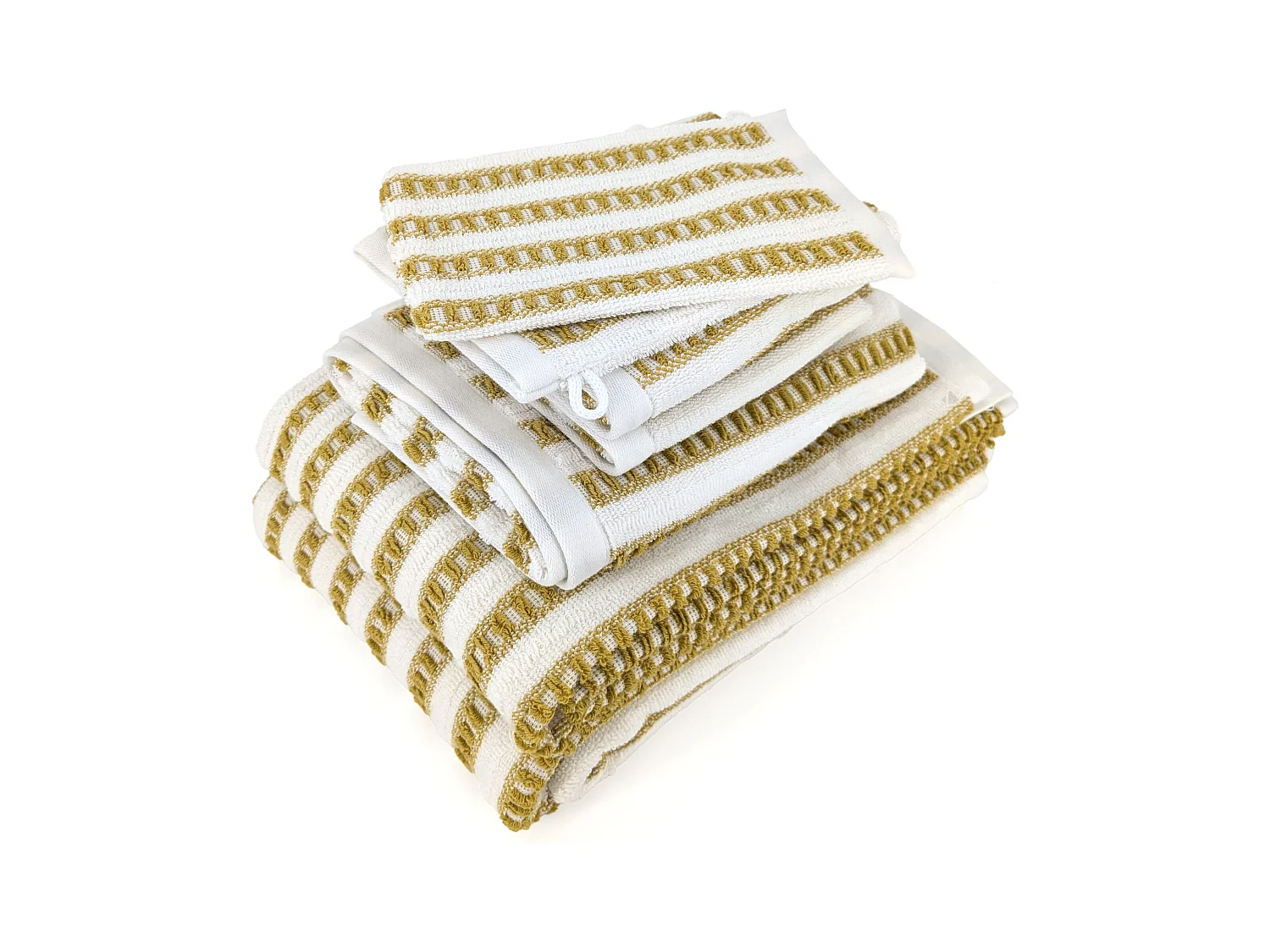 Parure de bain coton SANTORINI rayures jaune 7 pièces