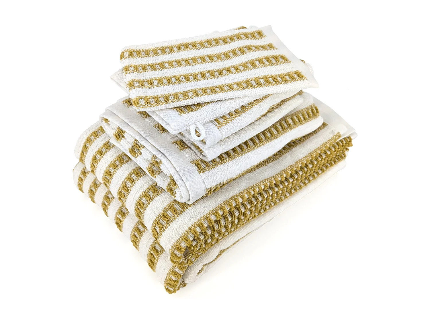 Parure de bain coton SANTORINI rayures jaune 7 pièces