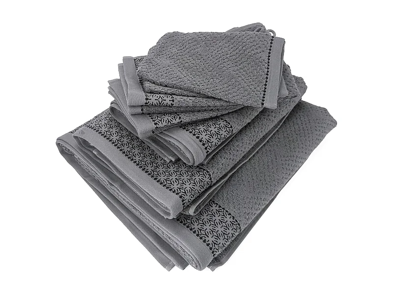 Parure de bain 7 pièces collection OSAKA motif fleurs pur coton gris