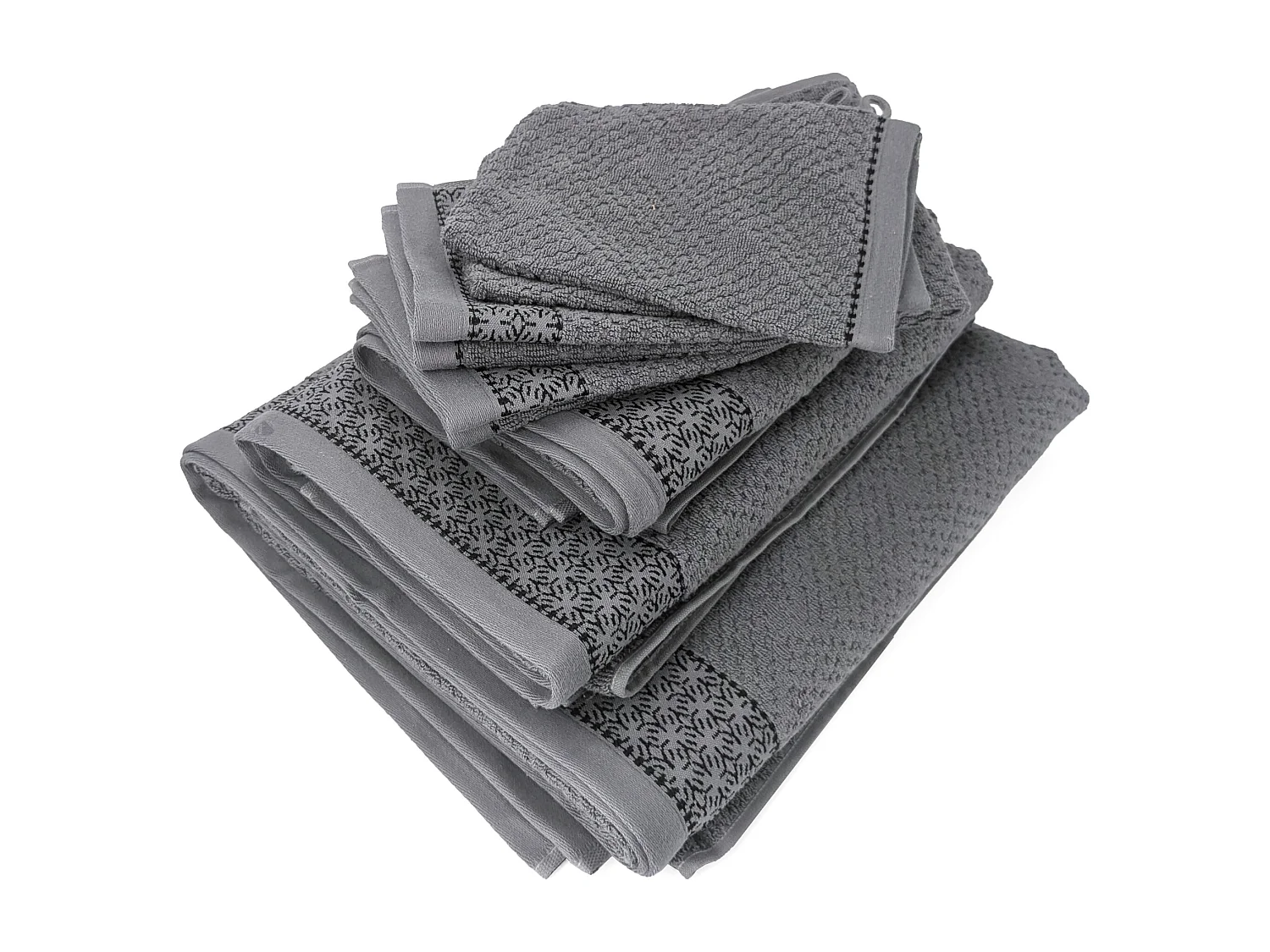 Parure de bain 7 pièces collection OSAKA motif fleurs pur coton gris