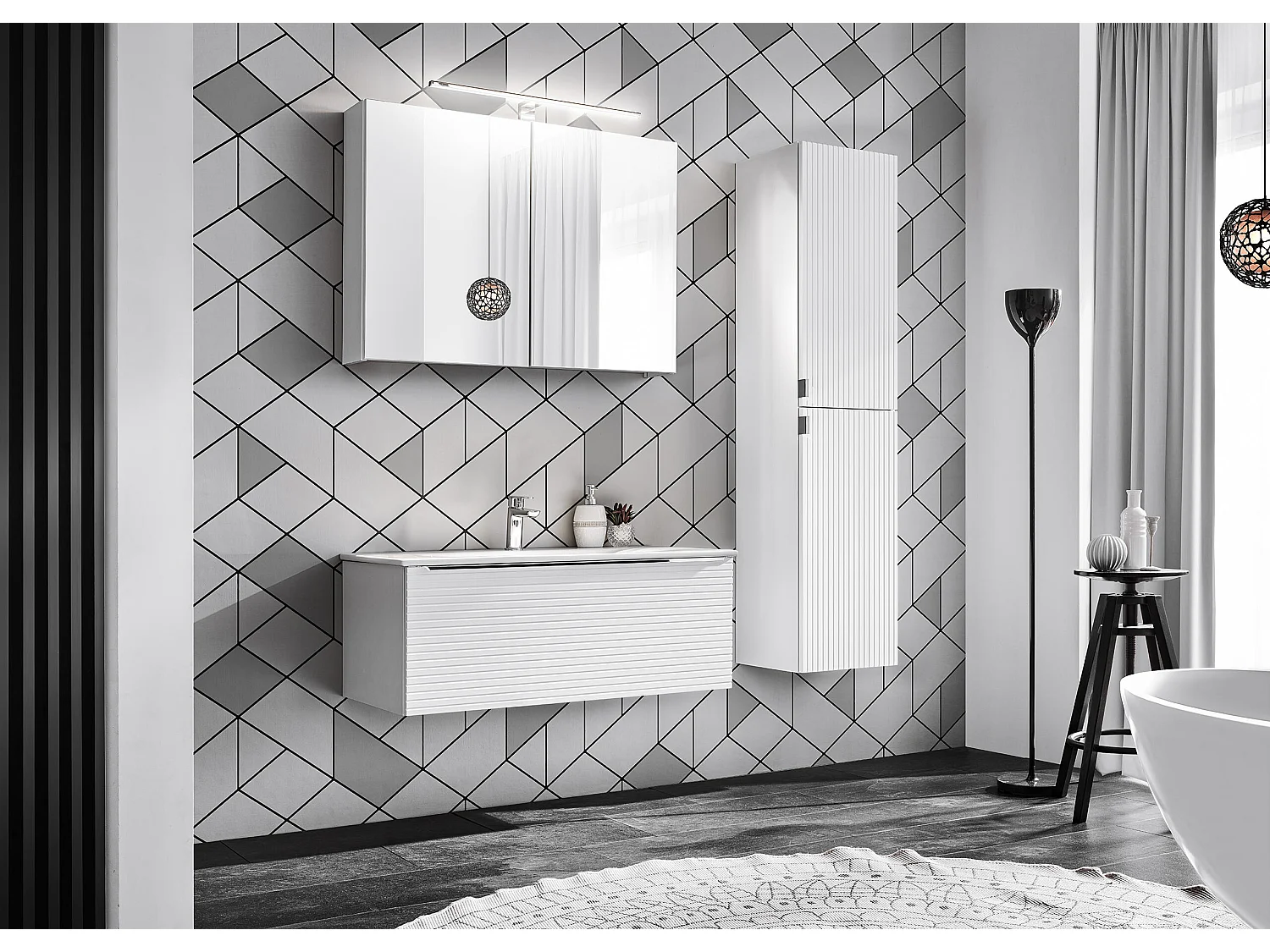 Armadi A Specchio LEONARDO MC90 2D 90x17x65 Bianco