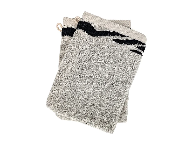 Lot de 2 gants de toilette absorbants coton ZEBRA bordure beige
