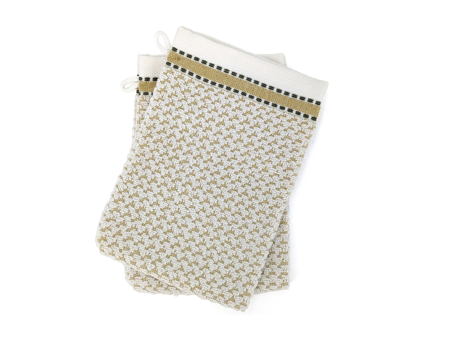Lot de 2 gants de toilette coton 16x21cm SANTORINI liteau jaune